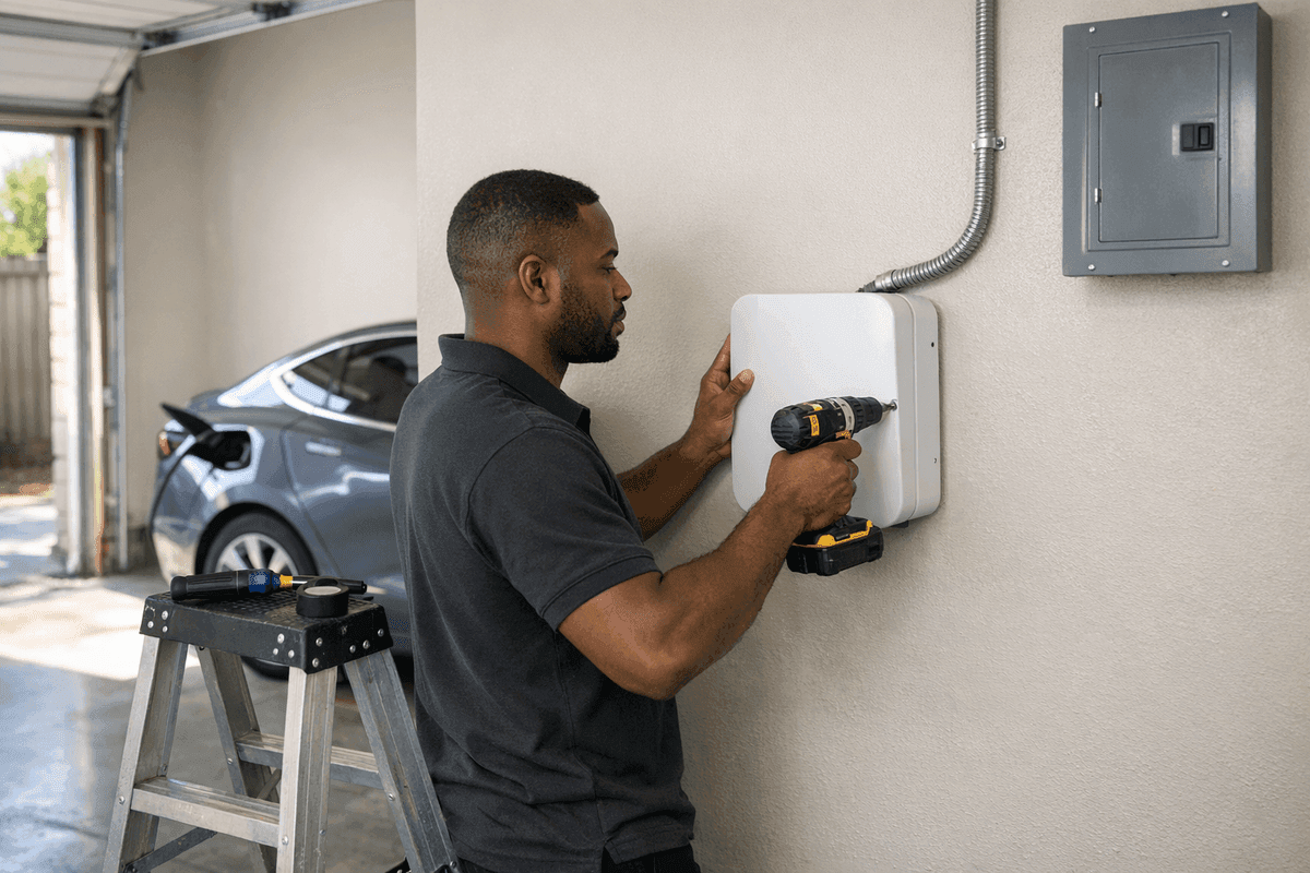 Level 2 EV charger mounted on home exterior with new 40-amp subpanel